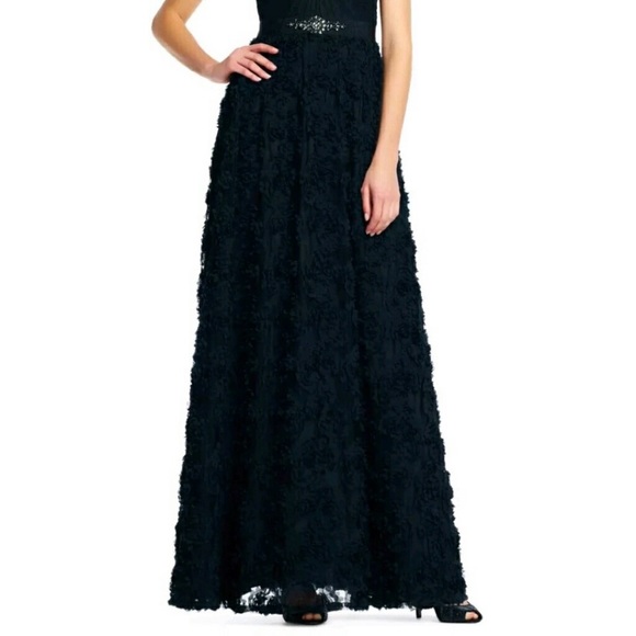 Adrianna-Papell rosette mesh Jewels illusion Neckline long gown - Picture 4 of 13